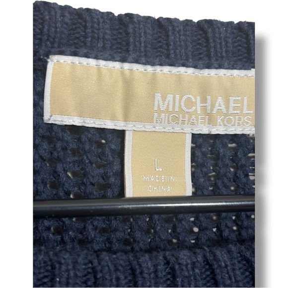 Michael Kors Knit 3/4 Sleeve Lightweight Cotton Comfy Classic Navy Blue Sweater - Picture 9 of 16